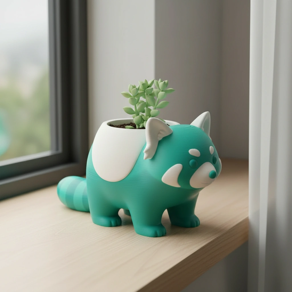 Mini Ghiveci Decorativ Model Panda Imprimat 3D - culoare Albastru verzui, imprimare 3D Vibecraft
