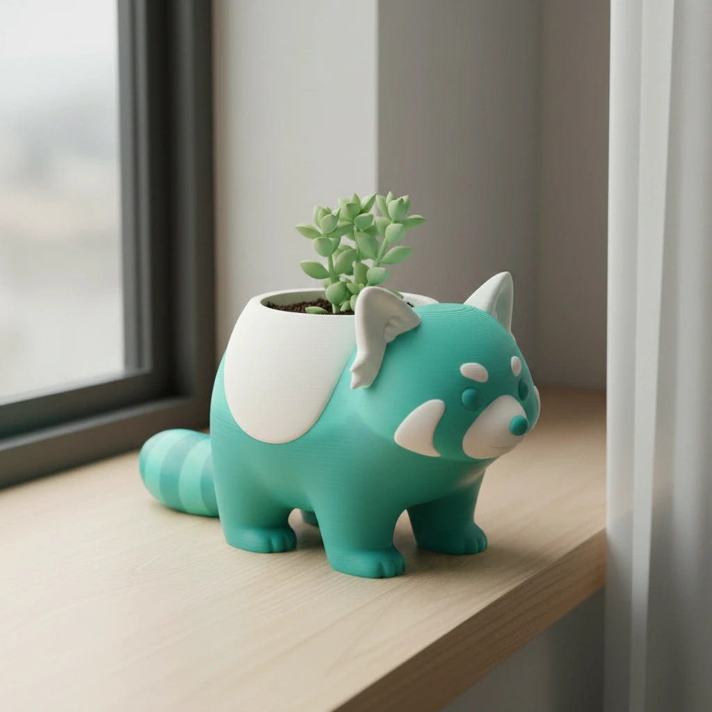 Mini Ghiveci Decorativ Model Panda Imprimat 3D - culoare Albastru verzui, imprimare 3D Vibecraft