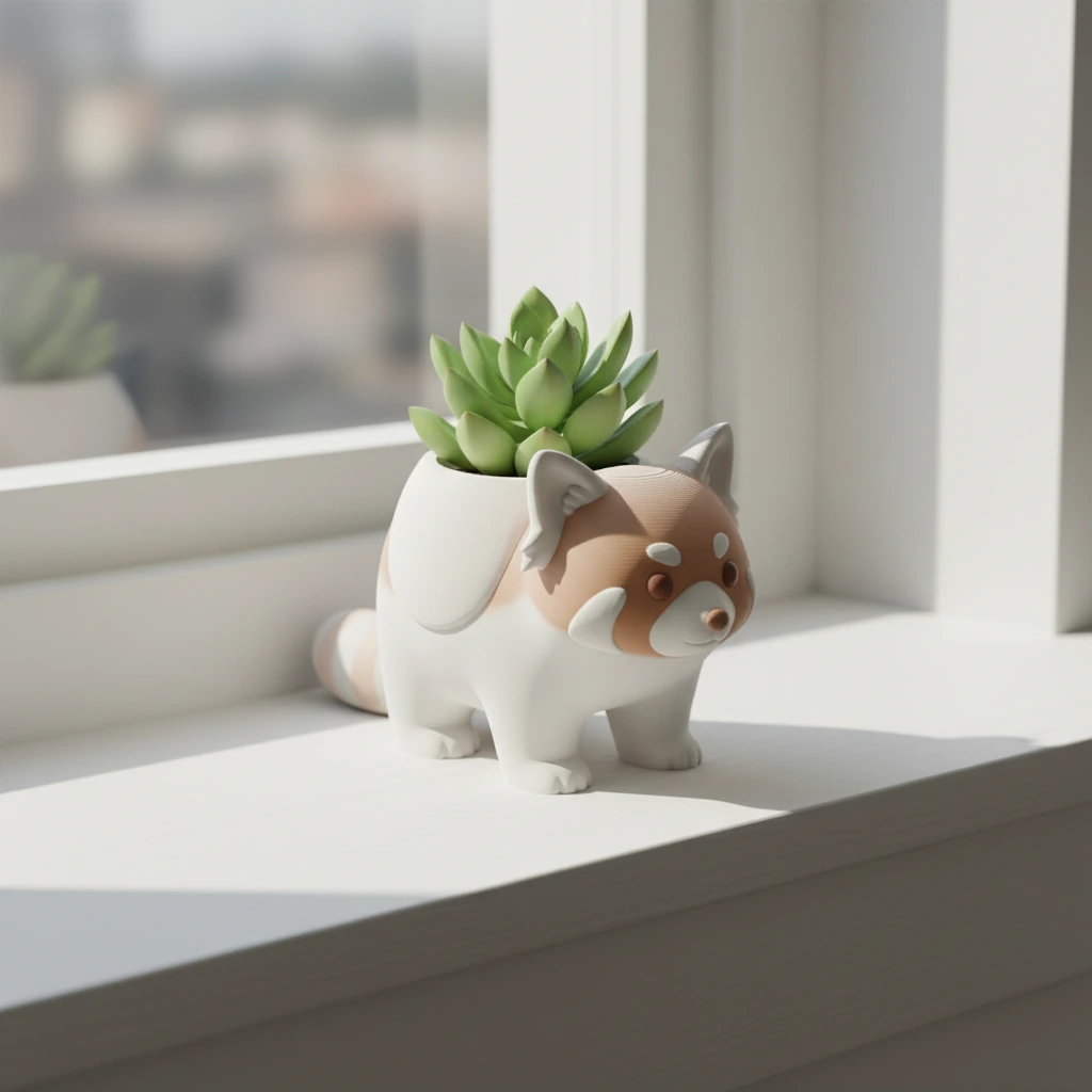Mini Ghiveci Decorativ Model Panda Imprimat 3D - culoare Alb, produs imprimat 3D Vibecraft