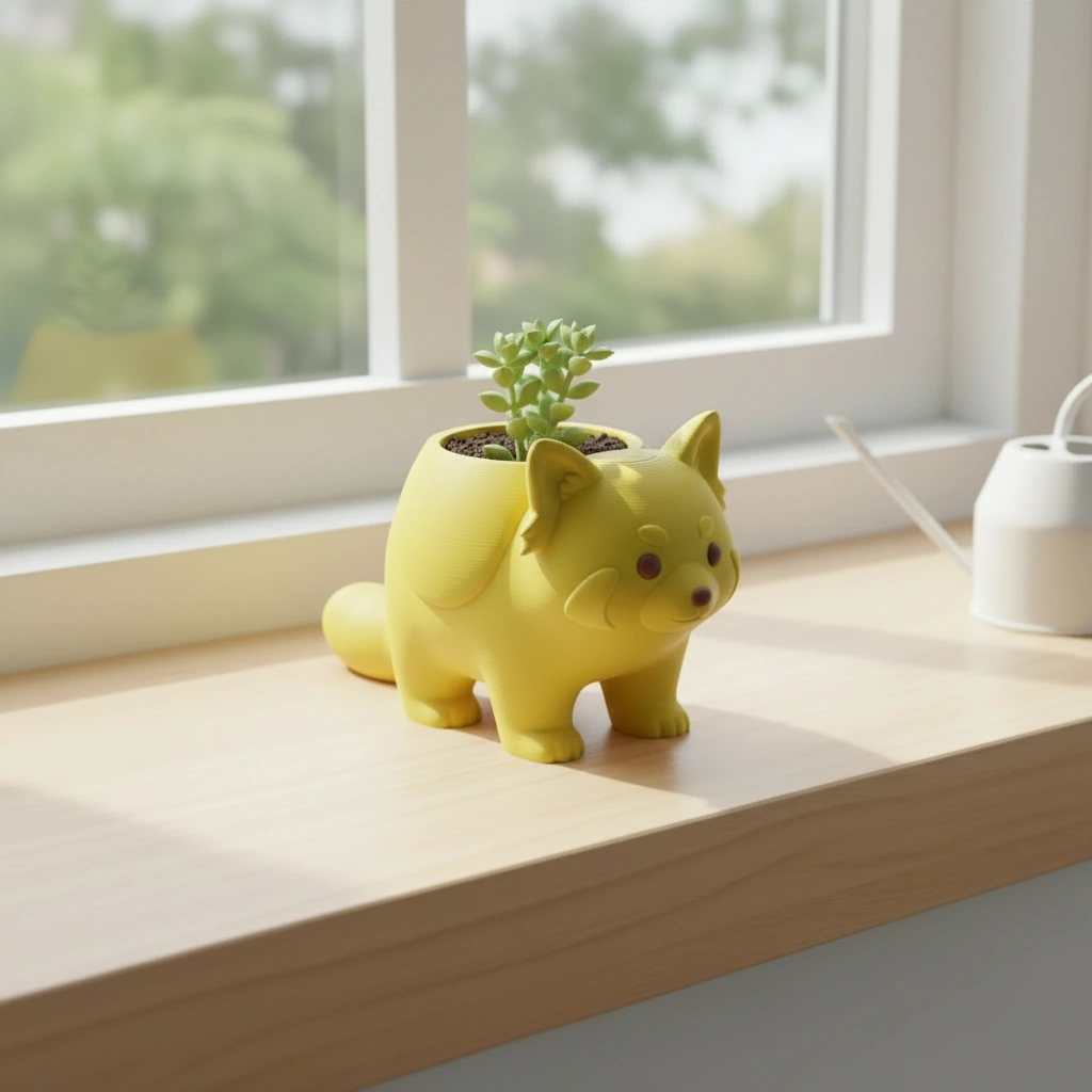 Mini Ghiveci Decorativ Model Panda Imprimat 3D - culoare Galben, imprimare 3D Vibecraft