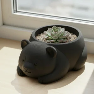 Mini Ghiveci Decorativ Imprimat 3D, Model Panda pentru Plante Mici - Negru compozit mat, imprimare 3D Vibecraft