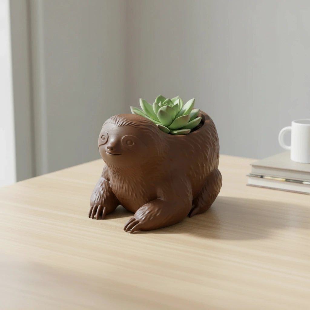 Ghiveci Decorativ Animalut Lenes pentru Plante Mici Imprimat 3D - culoare Maro, imprimare 3D Vibecraft