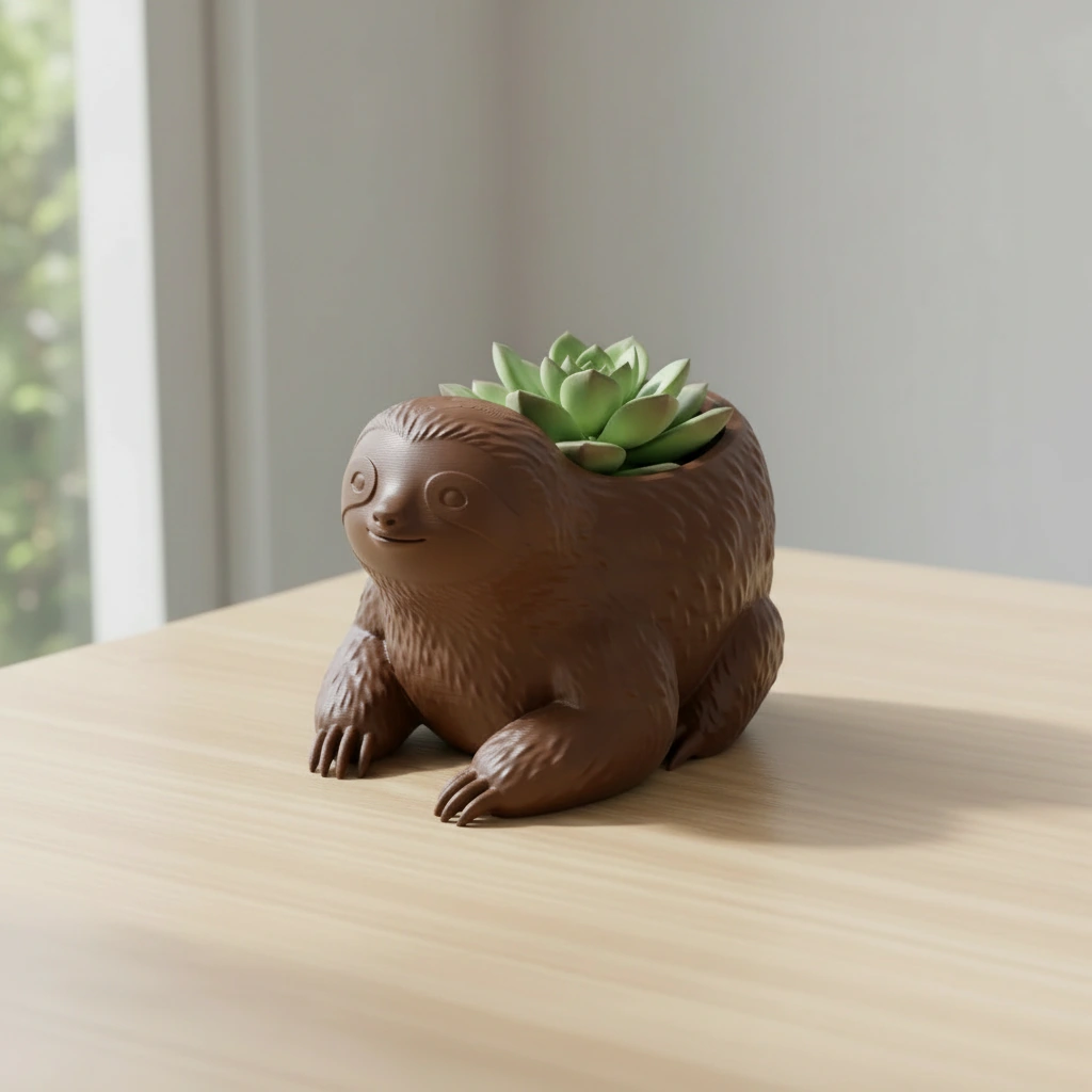 Ghiveci Decorativ Animalut Lenes pentru Plante Mici Imprimat 3D - culoare Maro, imprimare 3D Vibecraft