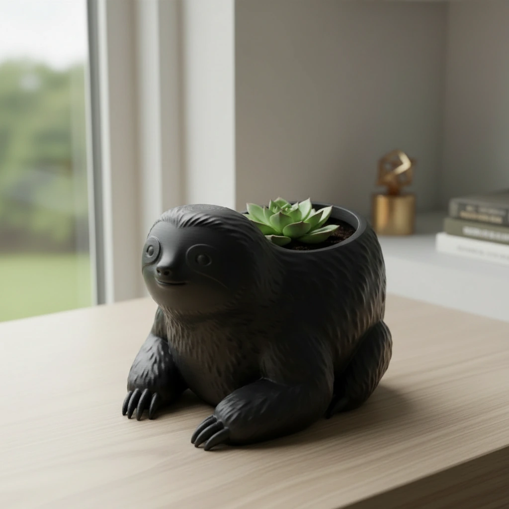 Ghiveci Decorativ Animalut Lenes pentru Plante Mici Imprimat 3D - Negru compozit mat, imprimare 3D Vibecraft