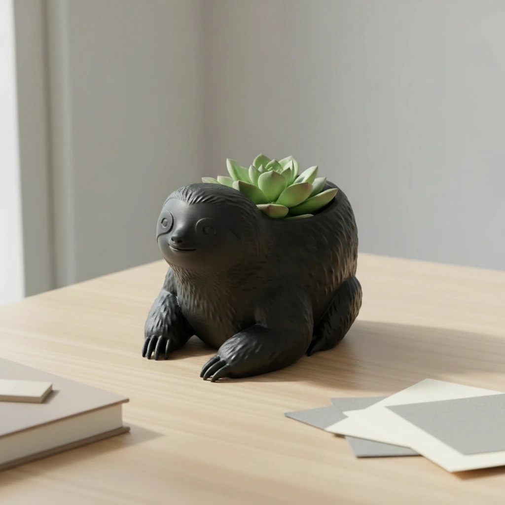 Ghiveci Decorativ Animalut Lenes pentru Plante Mici Imprimat 3D - Negru compozit mat, imprimare 3D Vibecraft