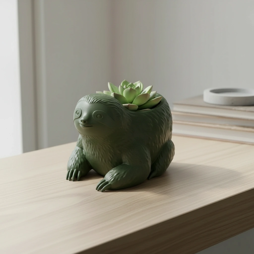 Ghiveci Decorativ Animalut Lenes pentru Plante Mici Imprimat 3D - Olive green compozit mat, imprimare 3D Vibecraft