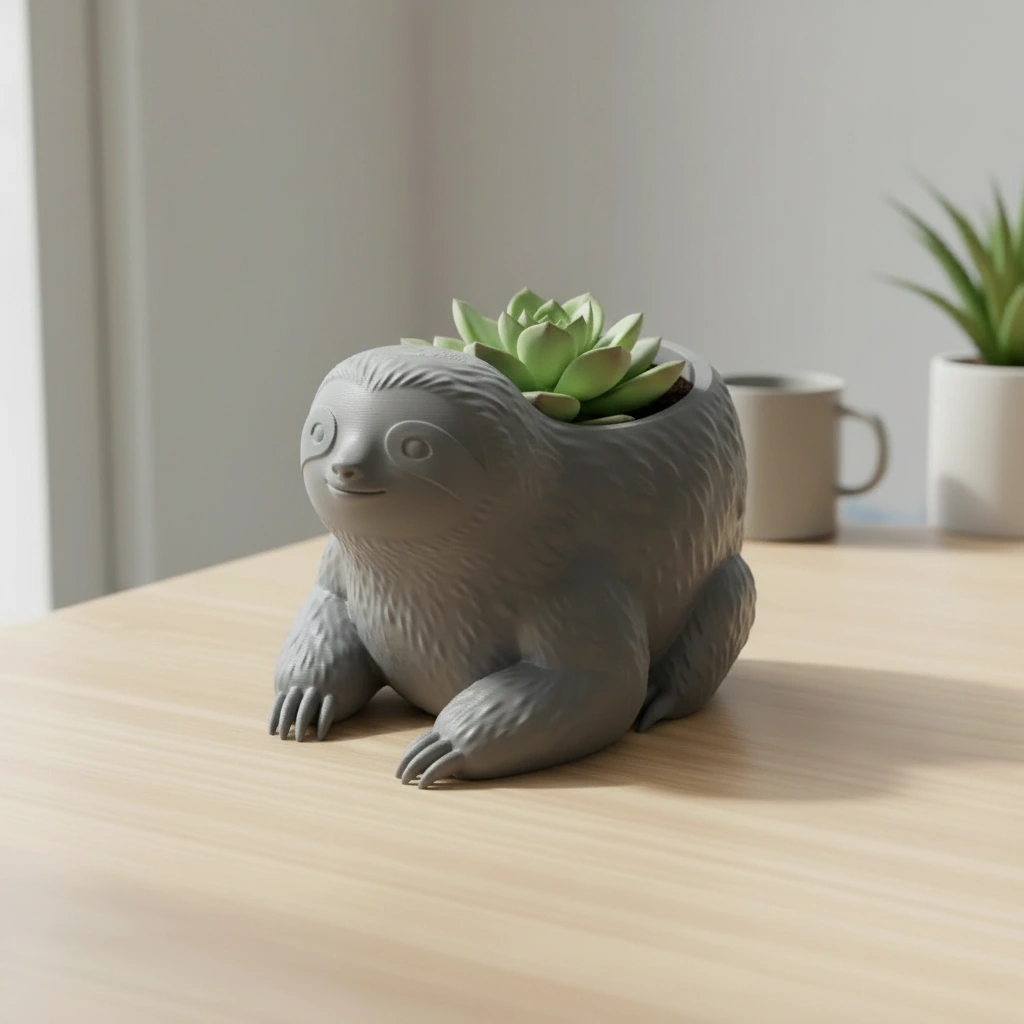 Ghiveci Decorativ Animalut Lenes pentru Plante Mici Imprimat 3D - culoare Gri, imprimare 3D Vibecraft