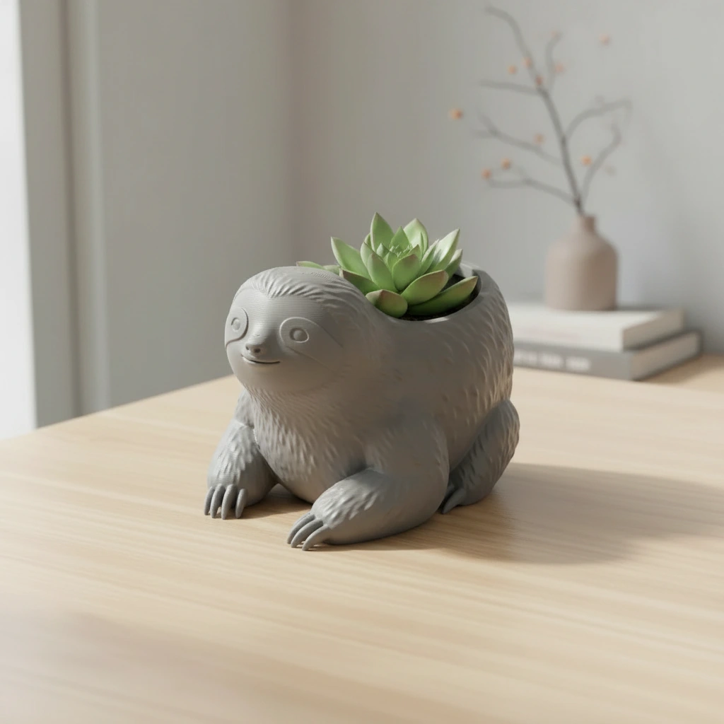 Ghiveci Decorativ Animalut Lenes pentru Plante Mici Imprimat 3D - culoare Gri, imprimare 3D Vibecraft