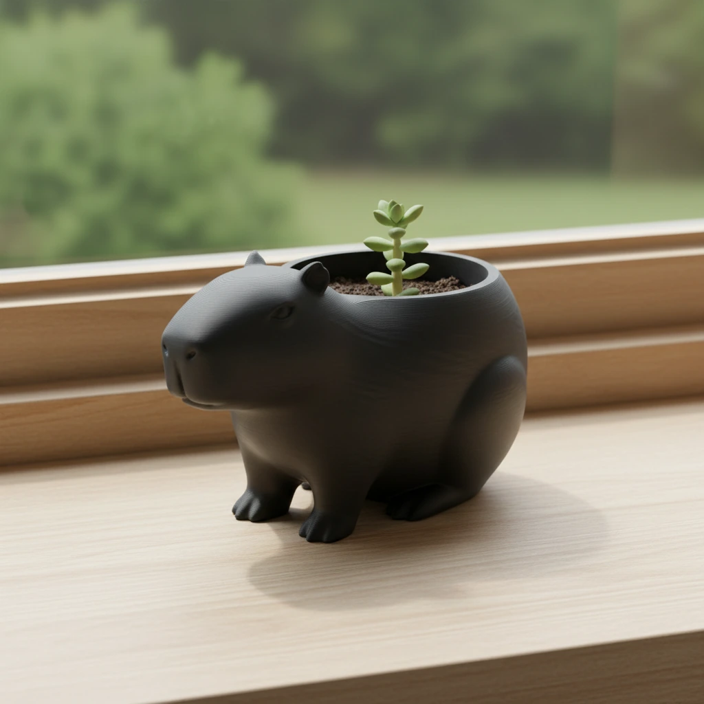 Mini Ghiveci Decorativ Capibara, Suport Plante Imprimat 3D - culoare Negru, produs imprimat 3D Vibecraft