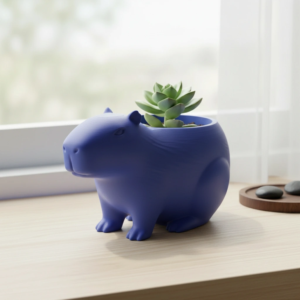 Mini Ghiveci Decorativ Capibara, Suport Plante Imprimat 3D - culoare Albastru, imprimare 3D Vibecraft