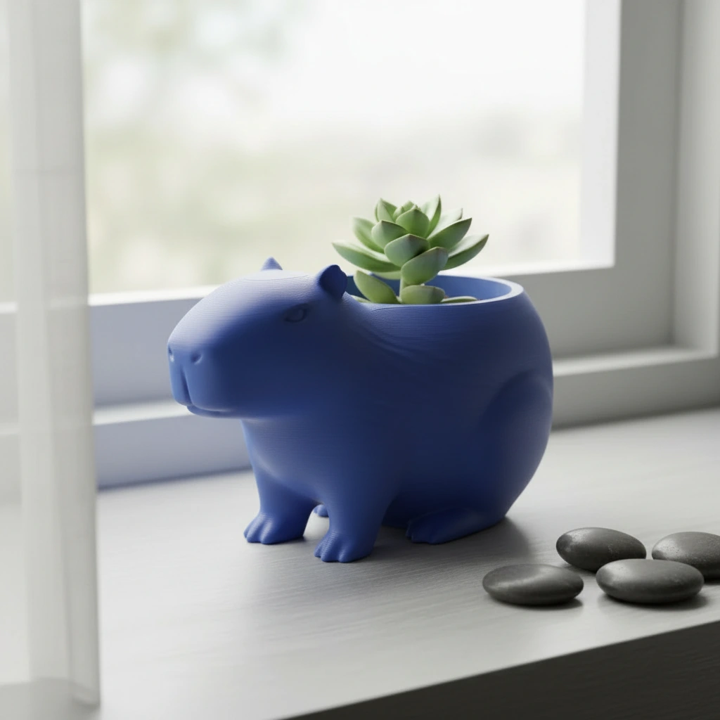 Mini Ghiveci Decorativ Capibara, Suport Plante Imprimat 3D - culoare Albastru, imprimare 3D Vibecraft