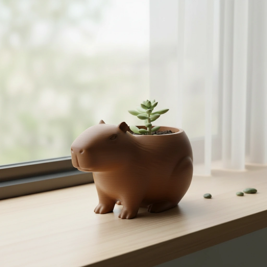 Mini Ghiveci Decorativ Capibara, Suport Plante Imprimat 3D - culoare Maro, imprimare 3D Vibecraft
