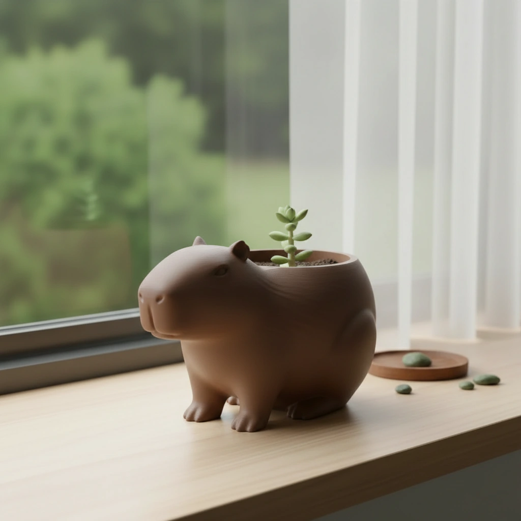 Mini Ghiveci Decorativ Capibara, Suport Plante Imprimat 3D - culoare Maro, imprimare 3D Vibecraft