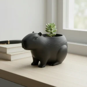 Mini Ghiveci Decorativ Capibara, Suport Plante Imprimat 3D - Negru compozit mat, imprimare 3D Vibecraft