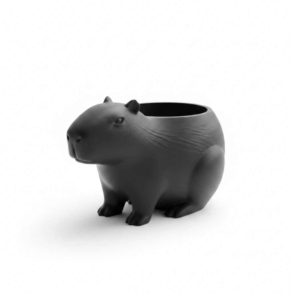 Mini Ghiveci Decorativ Capibara, Suport Plante Imprimat 3D - Negru compozit mat, imprimare 3D Vibecraft