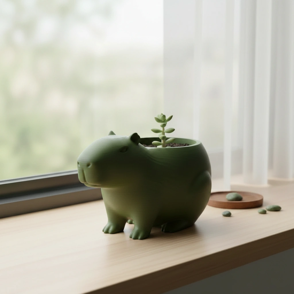Mini Ghiveci Decorativ Capibara, Suport Plante Imprimat 3D - Olive green compozit mat, imprimare 3D Vibecraft