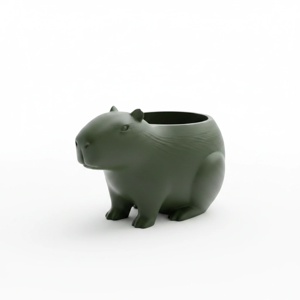Mini Ghiveci Decorativ Capibara, Suport Plante Imprimat 3D - Olive green compozit mat, imprimare 3D Vibecraft