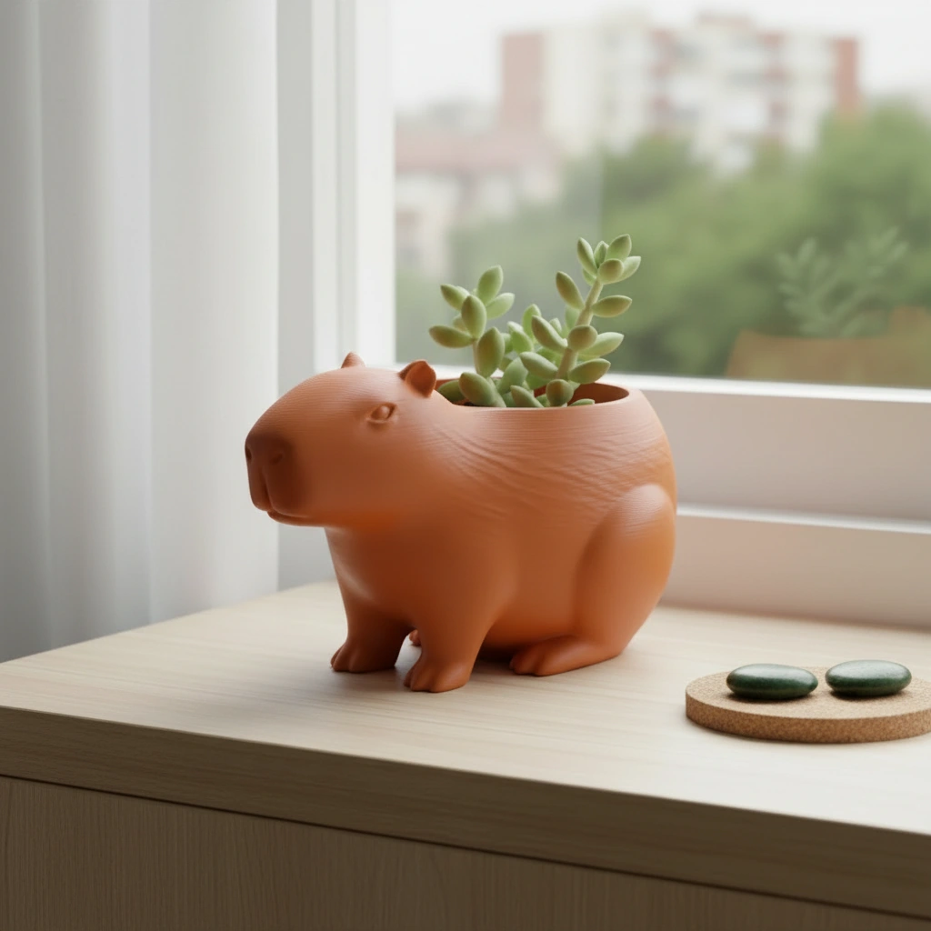 Mini Ghiveci Decorativ Capibara, Suport Plante Imprimat 3D - Orange compozit mat, imprimare 3D Vibecraft