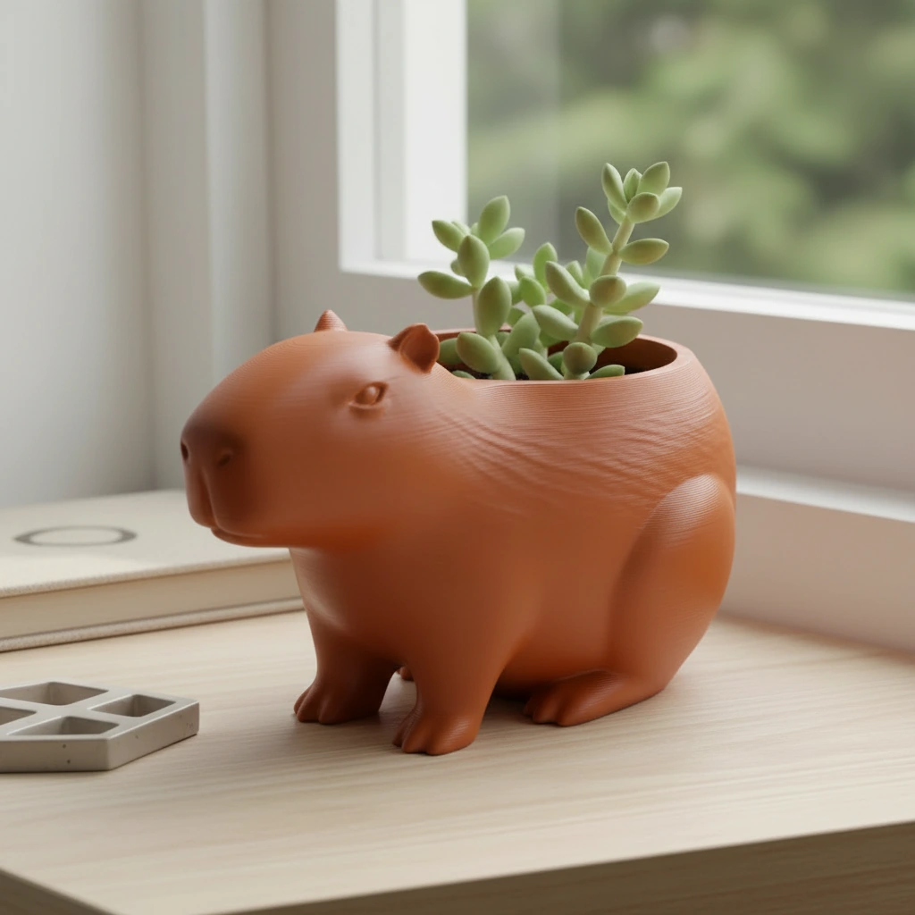 Mini Ghiveci Decorativ Capibara, Suport Plante Imprimat 3D - Orange compozit mat, imprimare 3D Vibecraft