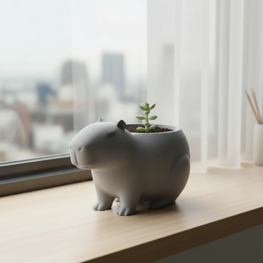 Mini Ghiveci Decorativ Capibara, Suport Plante Imprimat 3D - culoare Gri, imprimare 3D Vibecraft