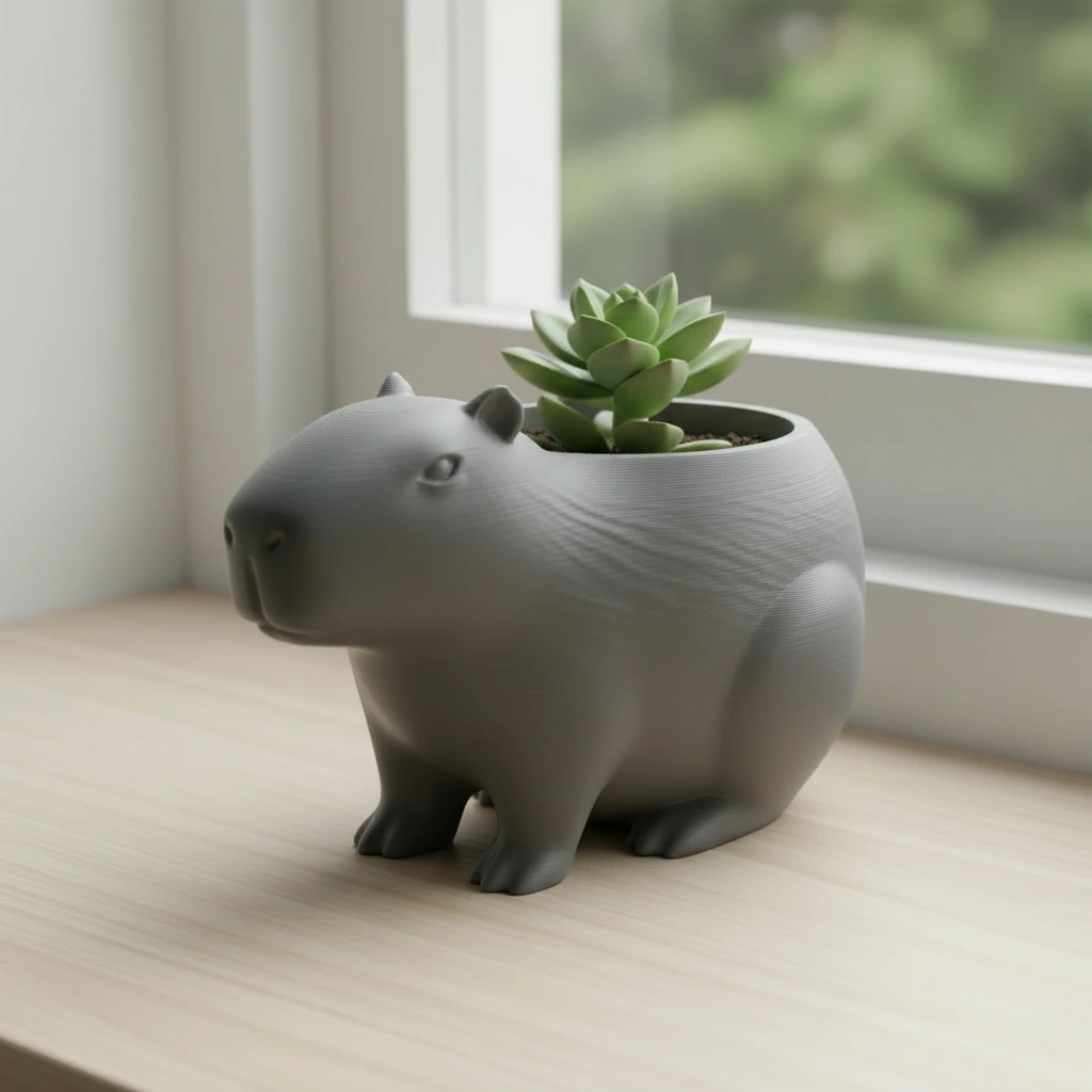 Mini Ghiveci Decorativ Capibara, Suport Plante Imprimat 3D - culoare Gri, imprimare 3D Vibecraft
