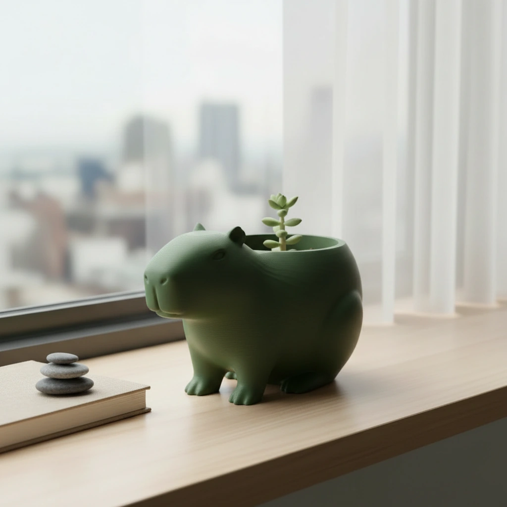 Mini Ghiveci Decorativ Capibara, Suport Plante Imprimat 3D - culoare Verde, imprimare 3D Vibecraft
