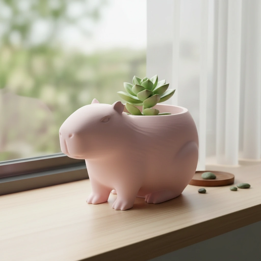 Mini Ghiveci Decorativ Capibara, Suport Plante Imprimat 3D - culoare Roz, imprimare 3D Vibecraft