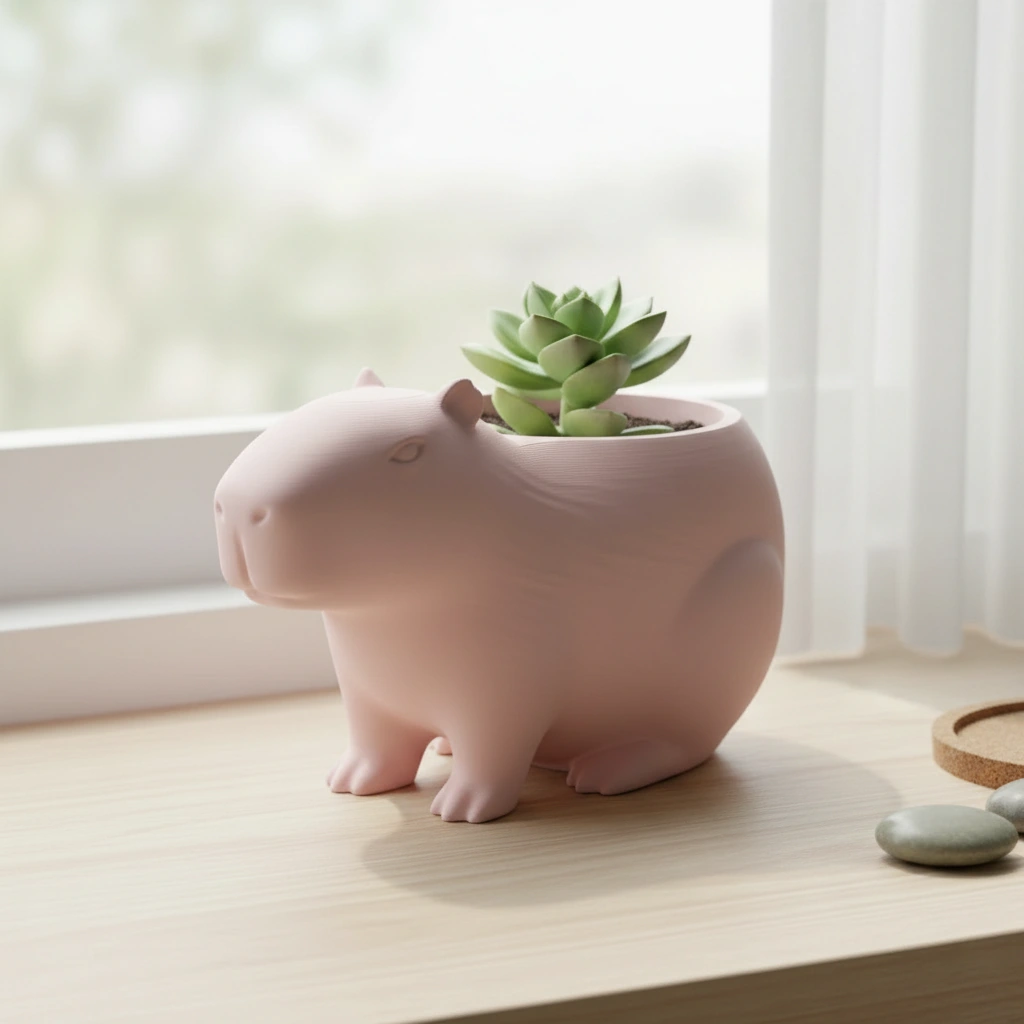Mini Ghiveci Decorativ Capibara, Suport Plante Imprimat 3D - culoare Roz, imprimare 3D Vibecraft