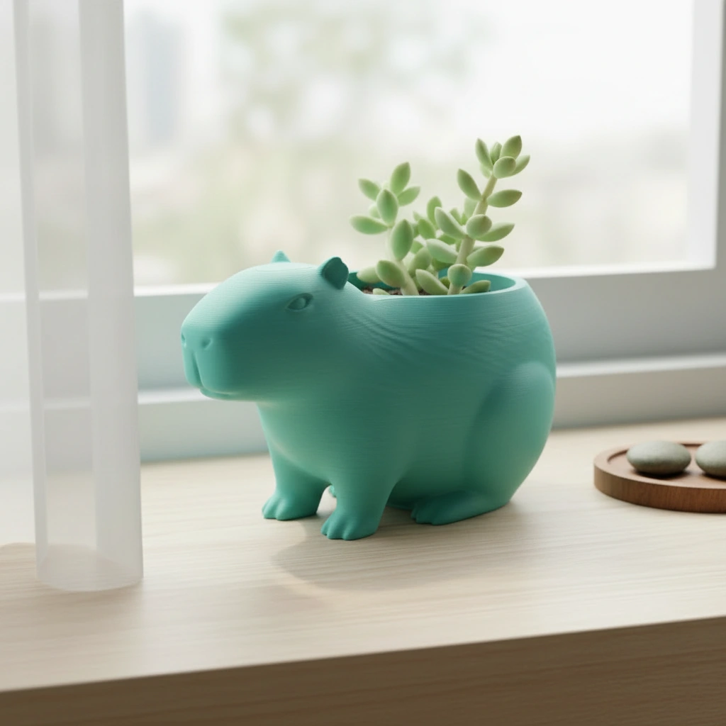 Mini Ghiveci Decorativ Capibara, Suport Plante Imprimat 3D - culoare Albastru verzui, imprimare 3D Vibecraft