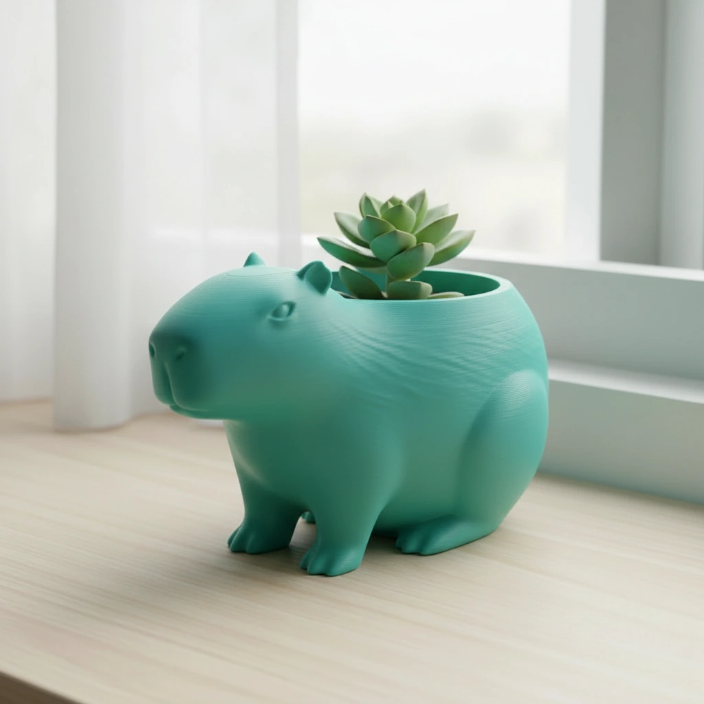 Mini Ghiveci Decorativ Capibara, Suport Plante Imprimat 3D - culoare Albastru verzui, imprimare 3D Vibecraft