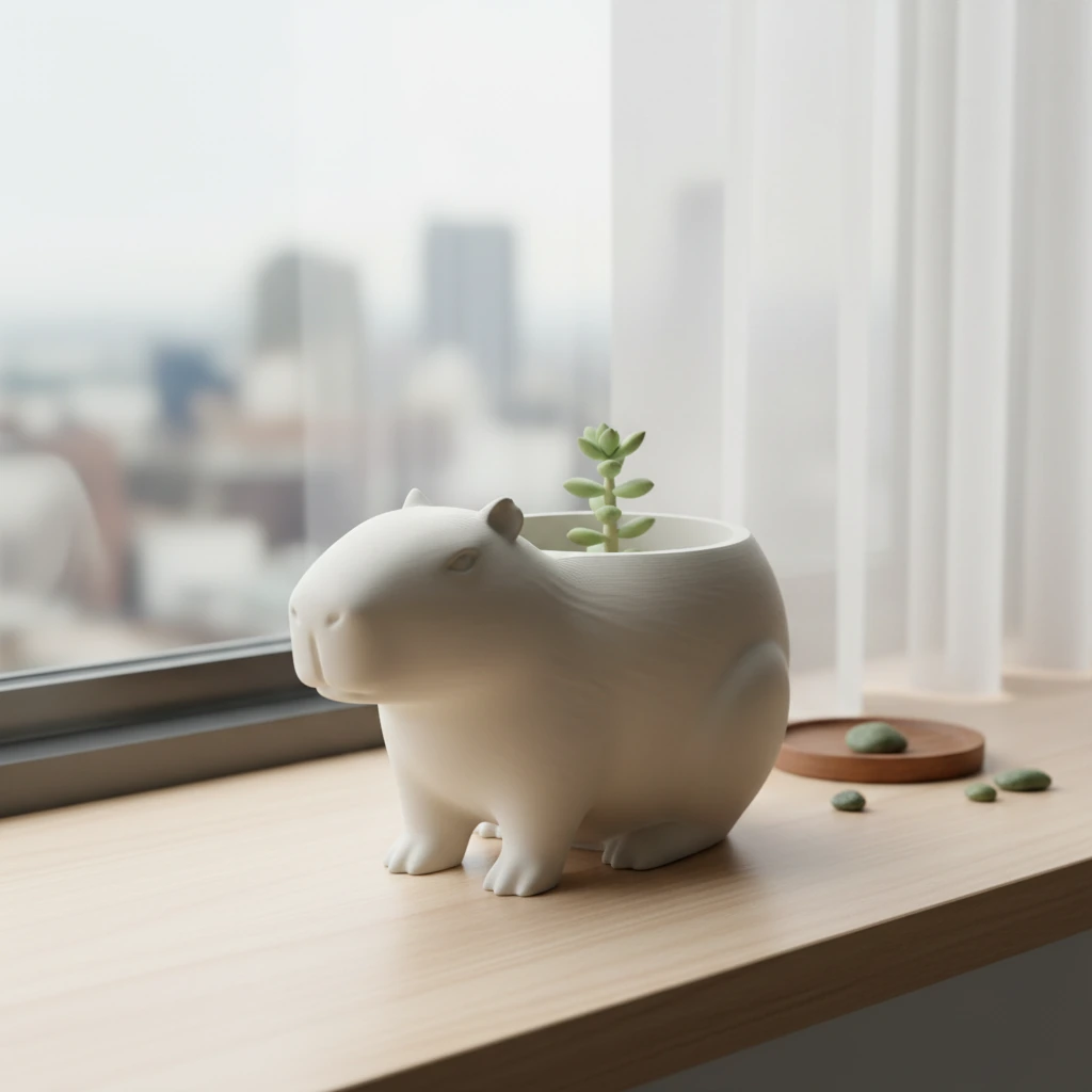 Mini Ghiveci Decorativ Capibara, Suport Plante Imprimat 3D - culoare Alb, produs imprimat 3D Vibecraft