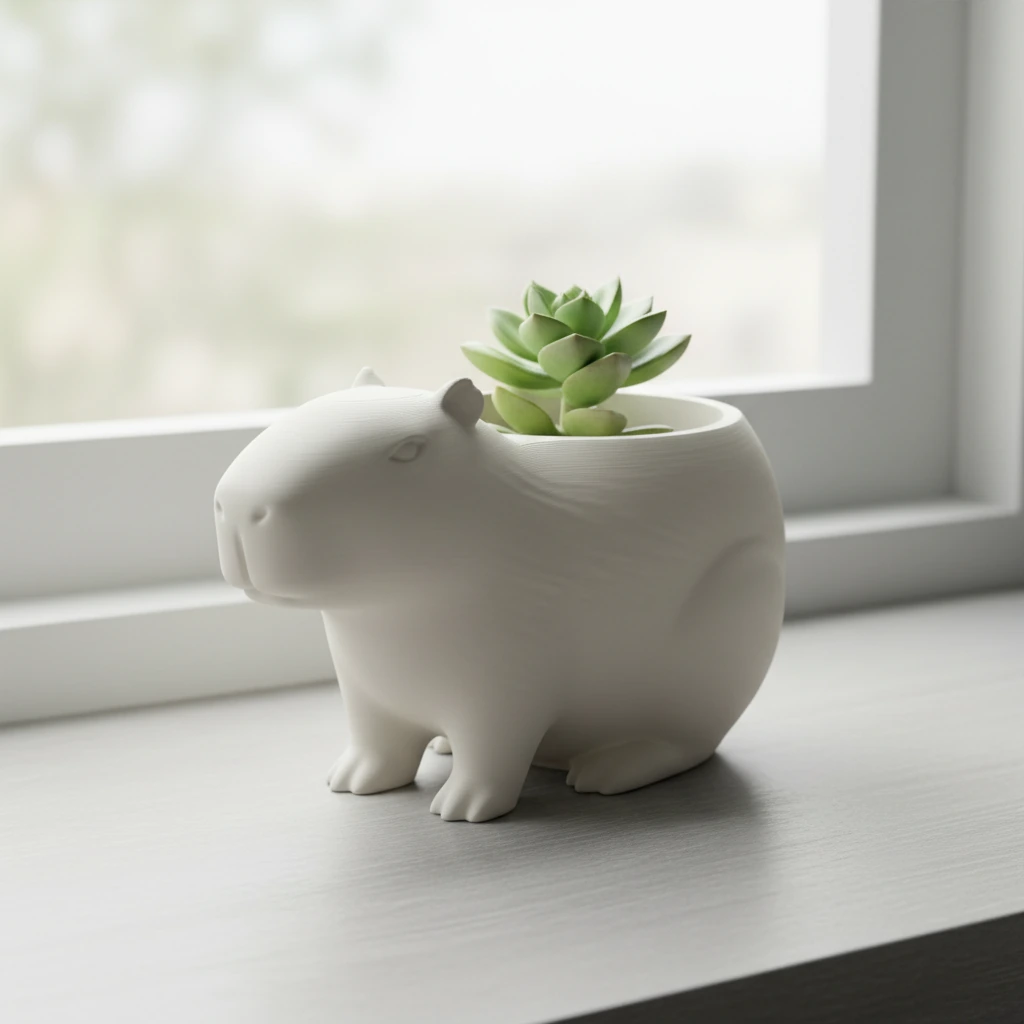 Mini Ghiveci Decorativ Capibara, Suport Plante Imprimat 3D - culoare Alb, produs imprimat 3D Vibecraft