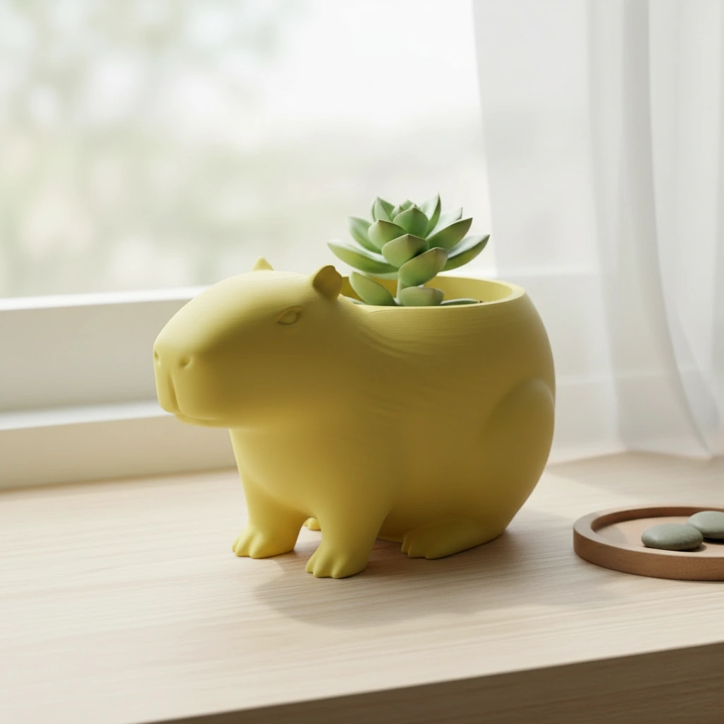 Mini Ghiveci Decorativ Capibara, Suport Plante Imprimat 3D - culoare Galben, imprimare 3D Vibecraft