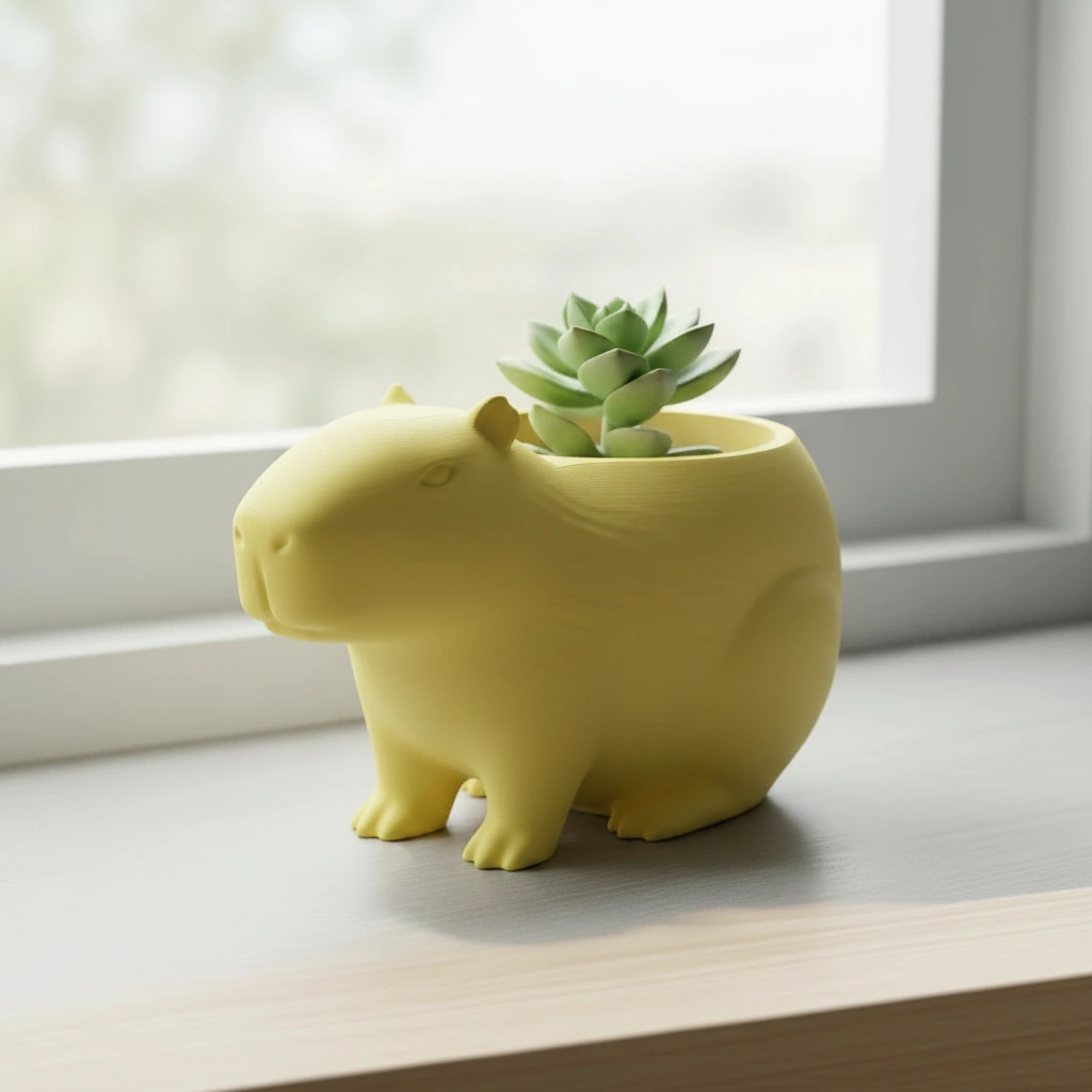 Mini Ghiveci Decorativ Capibara, Suport Plante Imprimat 3D - culoare Galben, imprimare 3D Vibecraft