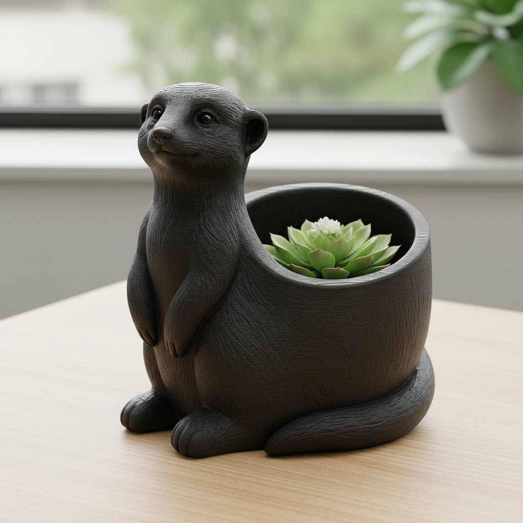Ghiveci Decorativ Suport Plante Design Suricata Imprimat 3D - culoare Negru, produs imprimat 3D Vibecraft