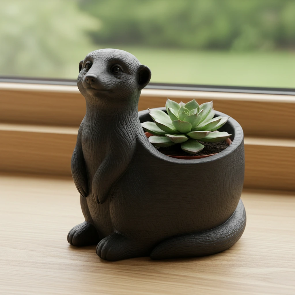 Ghiveci Decorativ Suport Plante Design Suricata Imprimat 3D - culoare Negru, produs imprimat 3D Vibecraft