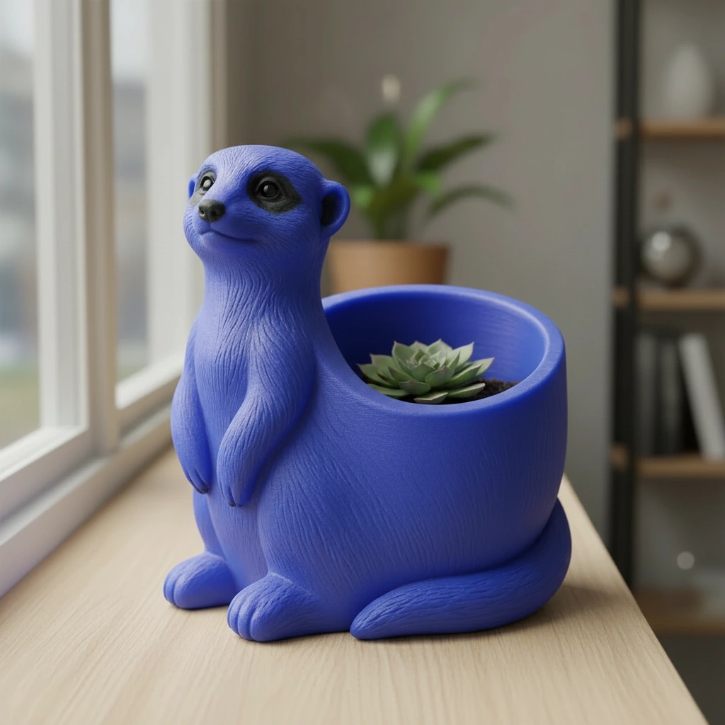 Ghiveci Decorativ Suport Plante Design Suricata Imprimat 3D - culoare Albastru, imprimare 3D Vibecraft
