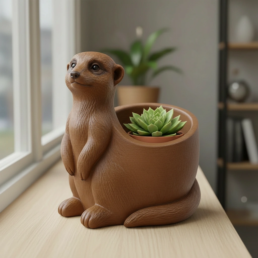 Ghiveci Decorativ Suport Plante Design Suricata Imprimat 3D - culoare Maro, imprimare 3D Vibecraft