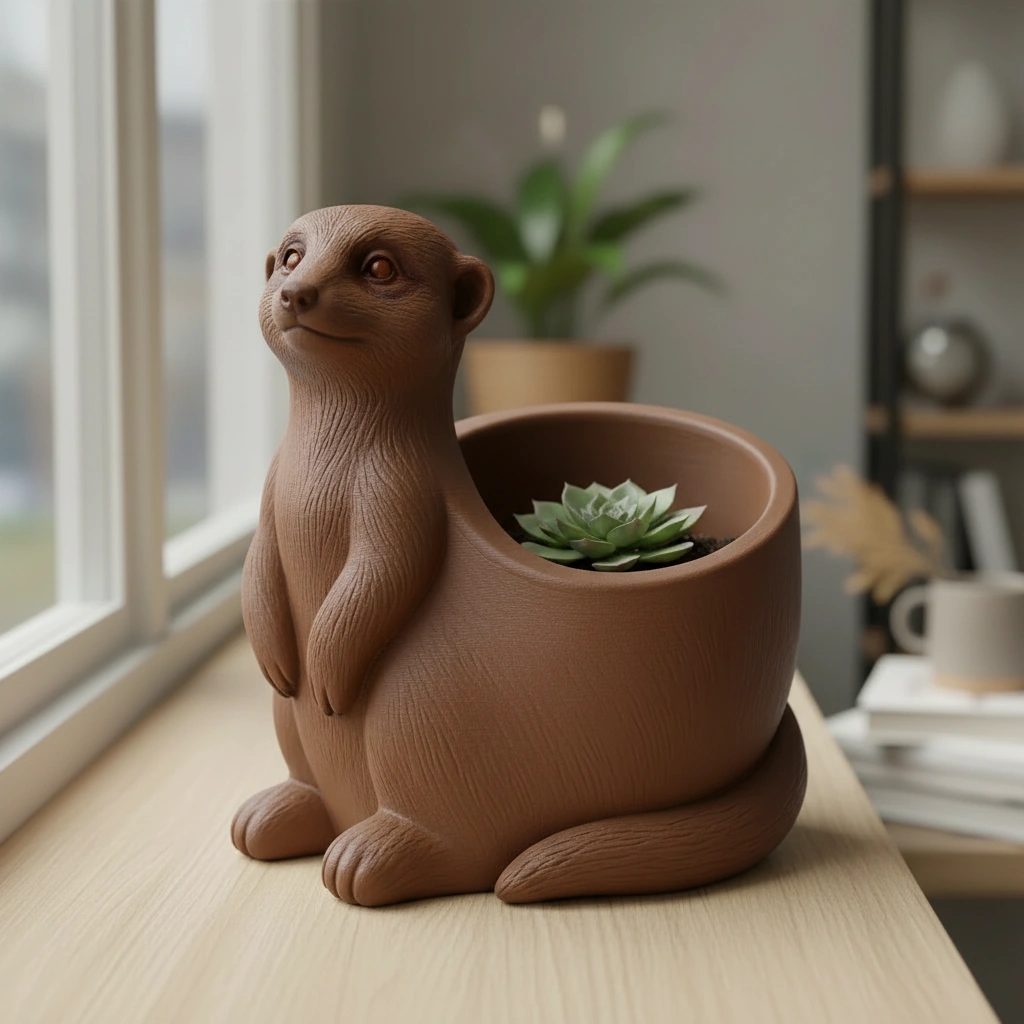 Ghiveci Decorativ Suport Plante Design Suricata Imprimat 3D - culoare Maro, imprimare 3D Vibecraft