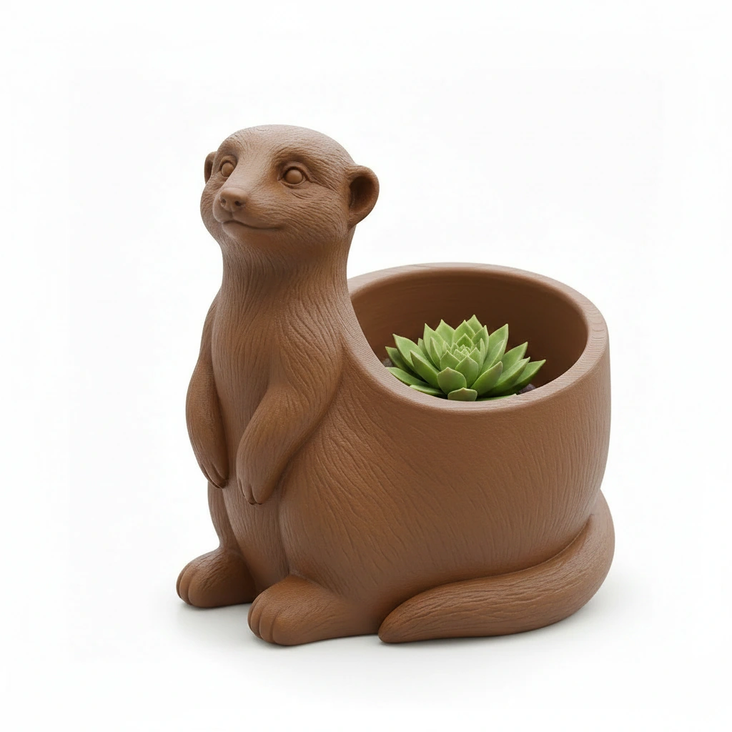 Ghiveci Decorativ Suport Plante Design Suricata Imprimat 3D - culoare Maro, imprimare 3D Vibecraft