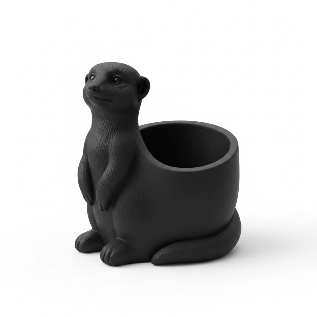 Ghiveci Decorativ Suport Plante Design Suricata Imprimat 3D - Negru compozit mat, imprimare 3D Vibecraft