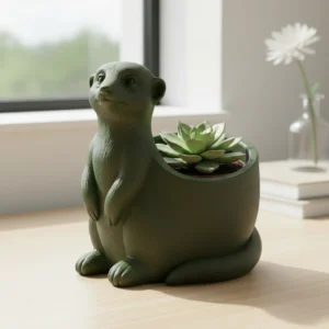 Ghiveci Decorativ Suport Plante Design Suricata Imprimat 3D - Olive green compozit mat, imprimare 3D Vibecraft