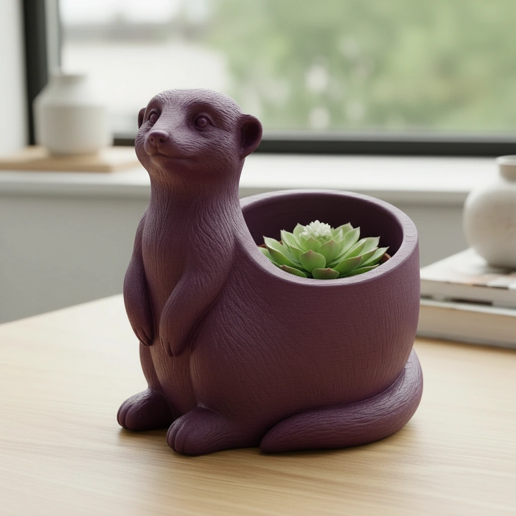 Ghiveci Decorativ Suport Plante Design Suricata Imprimat 3D - Purple red compozit mat, imprimare 3D Vibecraft