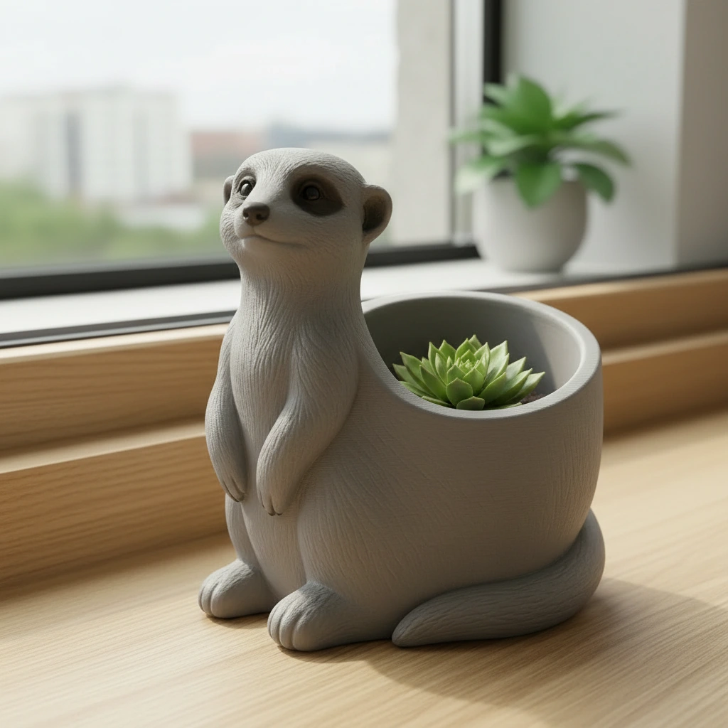 Ghiveci Decorativ Suport Plante Design Suricata Imprimat 3D - culoare Gri, imprimare 3D Vibecraft