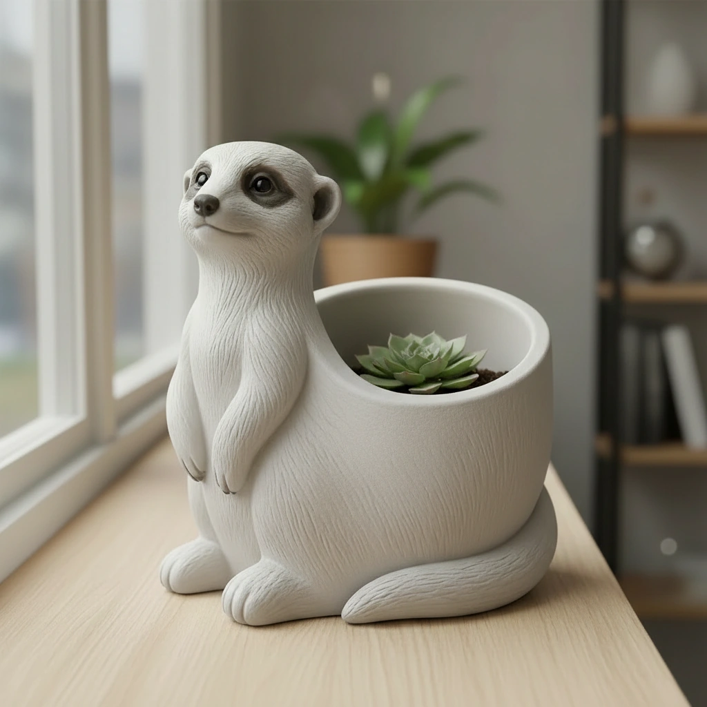 Ghiveci Decorativ Suport Plante Design Suricata Imprimat 3D - culoare Gri, imprimare 3D Vibecraft