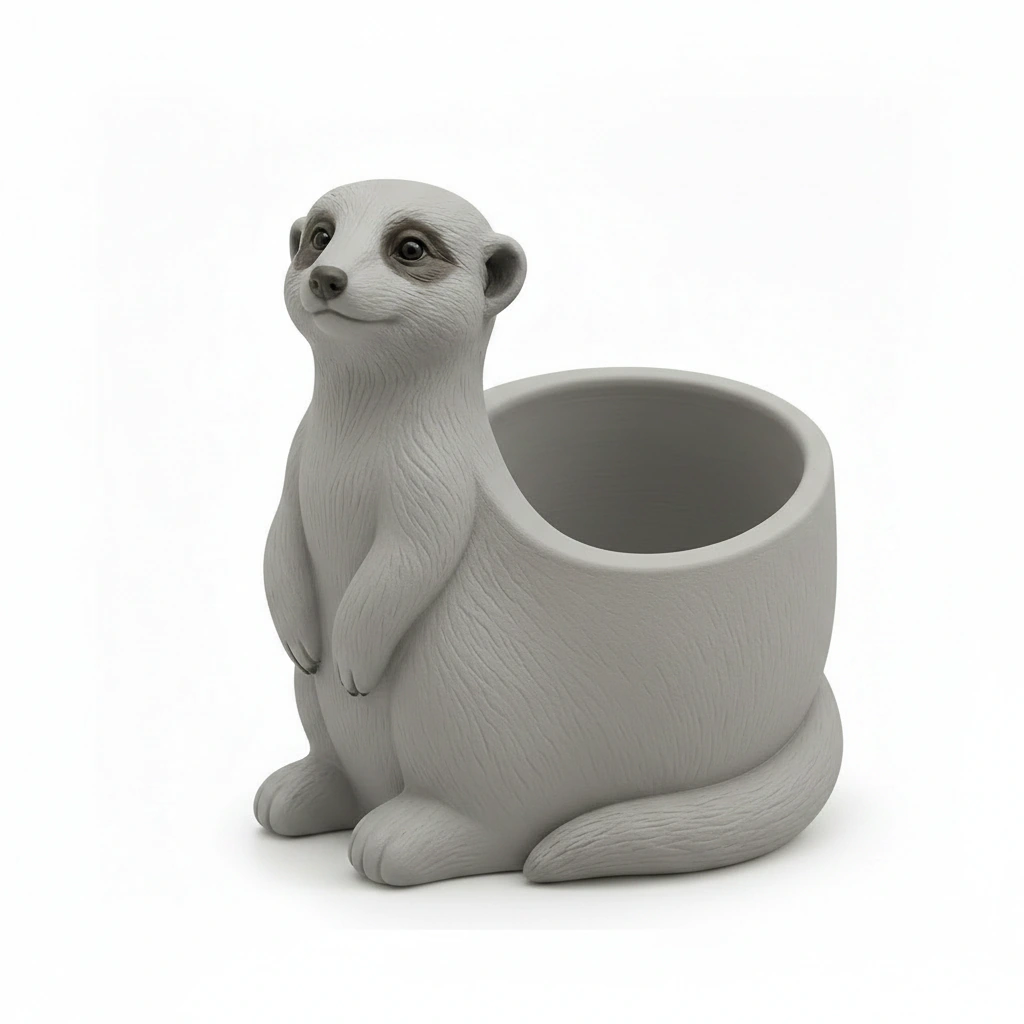 Ghiveci Decorativ Suport Plante Design Suricata Imprimat 3D - culoare Gri, imprimare 3D Vibecraft