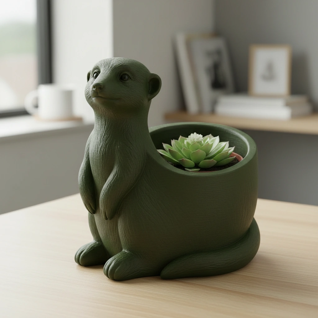Ghiveci Decorativ Suport Plante Design Suricata Imprimat 3D - culoare Verde, imprimare 3D Vibecraft