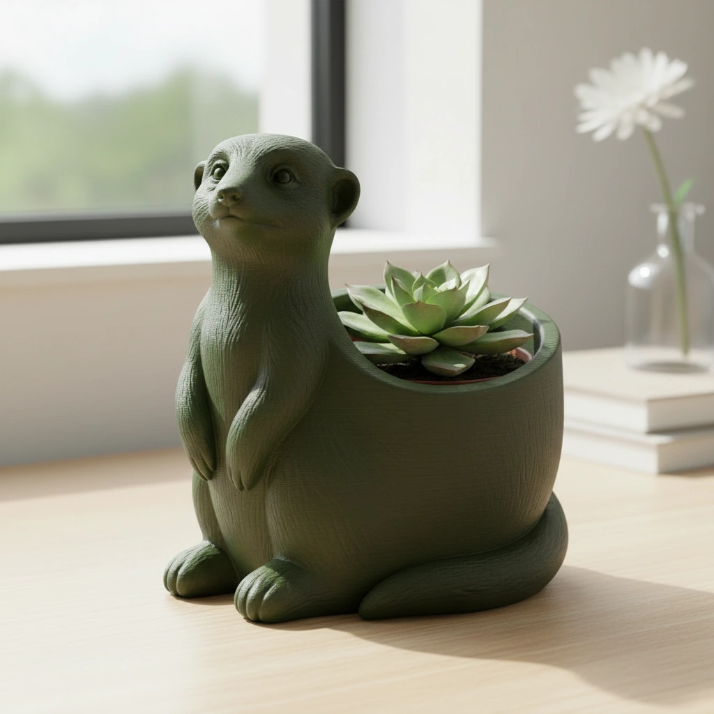 Ghiveci Decorativ Suport Plante Design Suricata Imprimat 3D - culoare Verde, imprimare 3D Vibecraft