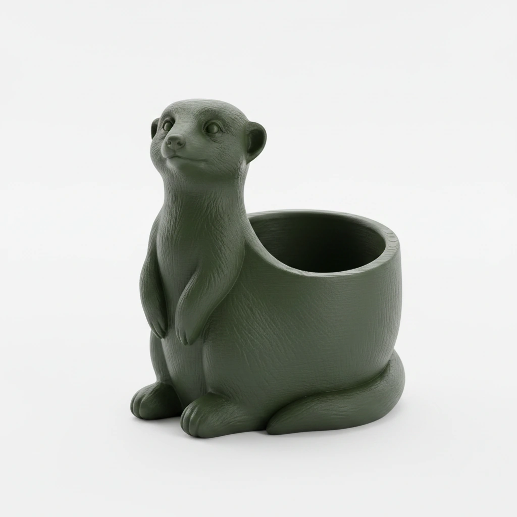 Ghiveci Decorativ Suport Plante Design Suricata Imprimat 3D - culoare Verde, imprimare 3D Vibecraft