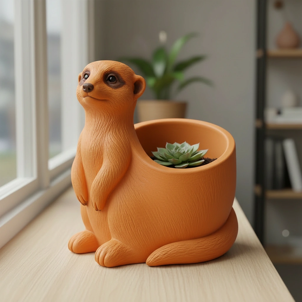 Ghiveci Decorativ Suport Plante Design Suricata Imprimat 3D - culoare Portocaliu, imprimare 3D Vibecraft